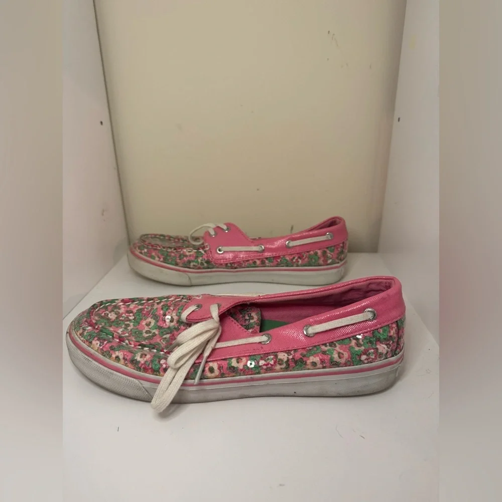 Sperry Shoes women’s size 7.5 Sequin Floral Pink Green